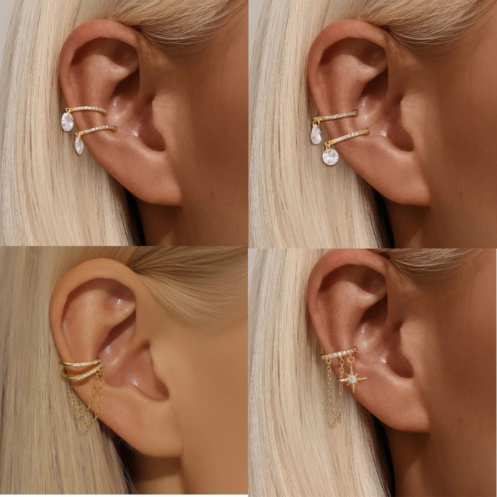 ROXI 925 Sterling Silver Double-Layer Zircon Clip Earring – Elegant No-Piercing Cuff for Women.