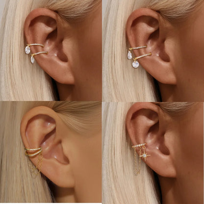 ROXI 925 Sterling Silver Double-Layer Zircon Clip Earring – Elegant No-Piercing Cuff for Women.