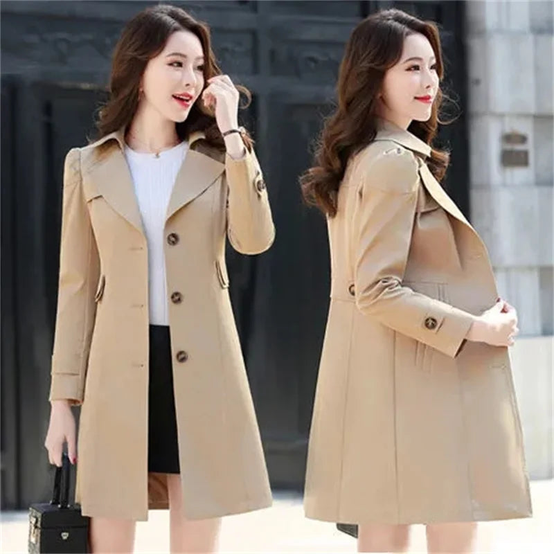 Double-Layered Trench Coat – Chic Mid-Length Spring/Autumn Jacket.