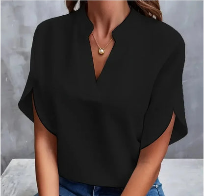 Elegant V-Neck Chiffon Blouse – Summer Casual Office Top for Women.