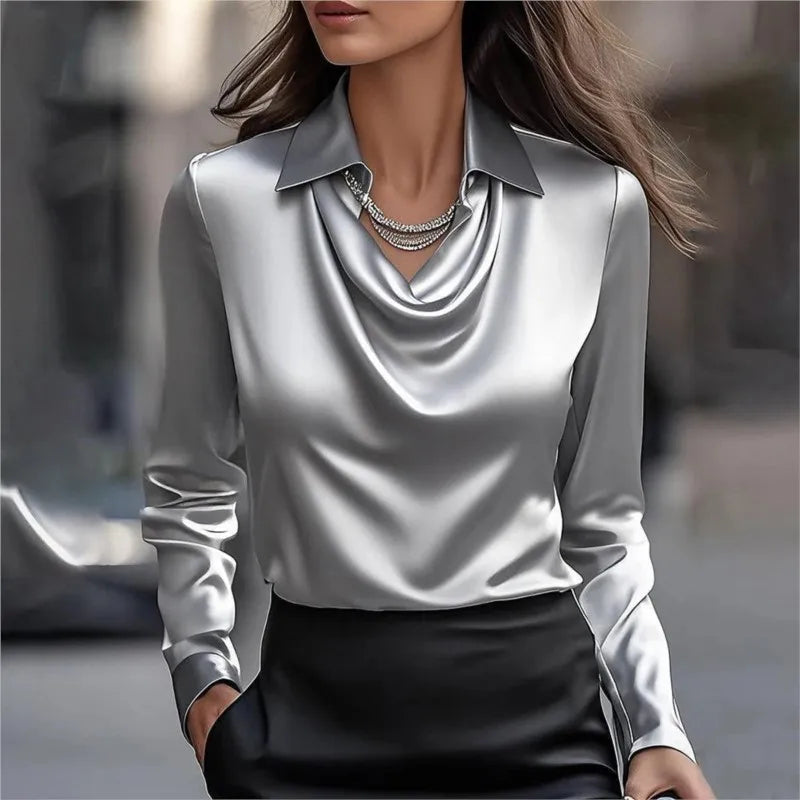 Silky Satin Women’s Blouse – Elegant Office & Casual Wear.