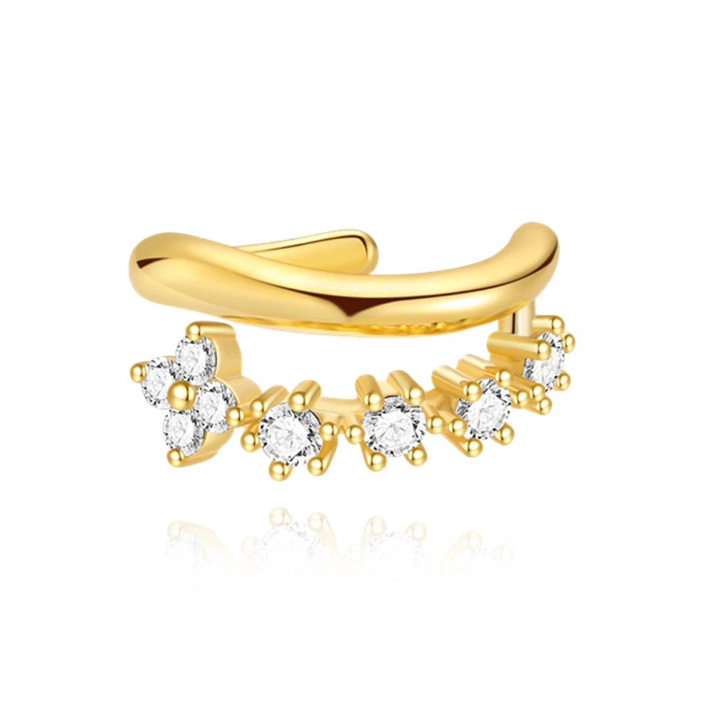 ROXI 925 Sterling Silver Double-Layer Zircon Clip Earring – Elegant No-Piercing Cuff for Women.