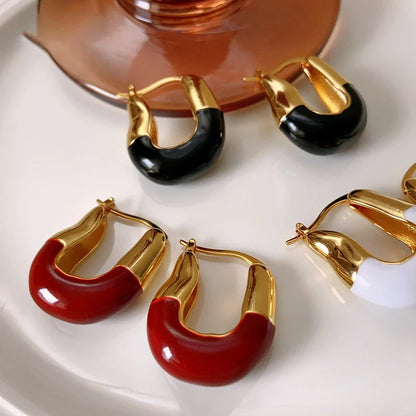 18K Gold Colorful Enamel Hoop Earrings – Korean Trend Style.