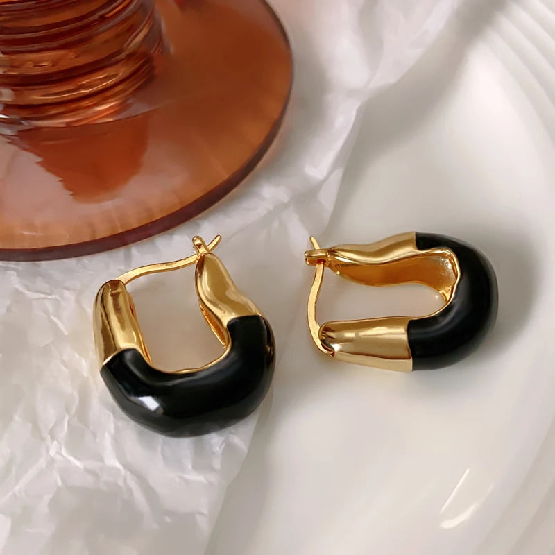 18K Gold Colorful Enamel Hoop Earrings – Korean Trend Style.