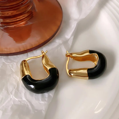 18K Gold Colorful Enamel Hoop Earrings – Korean Trend Style.