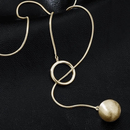 Brushed Silver Ball Necklace – Minimalist Geometric Long Chain Jewelry.