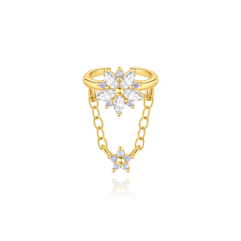 ROXI 925 Sterling Silver Double-Layer Zircon Clip Earring – Elegant No-Piercing Cuff for Women.