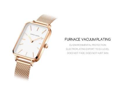 Elegant Luxury Rectangle Watch – Stainless Steel Women’s Quartz Timepiece.