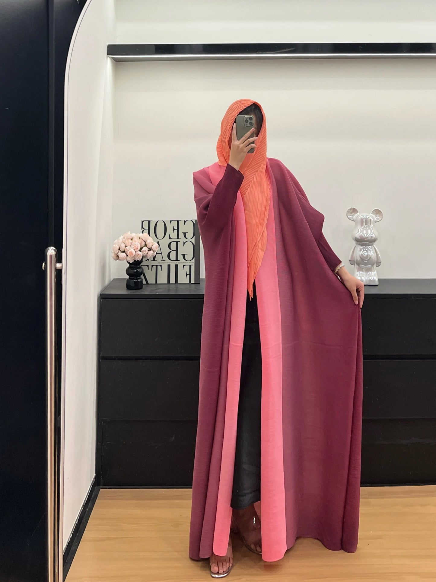 Gradient Bat Sleeve Trench – Retro Chic Coat with Scarf Colla.