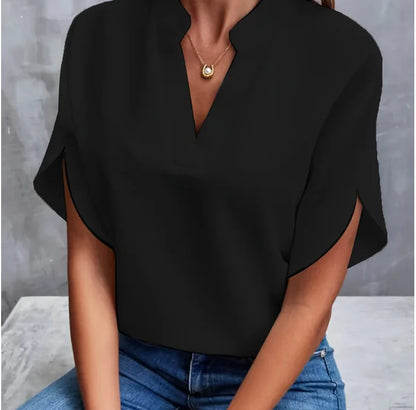 Elegant V-Neck Chiffon Blouse – Summer Casual Office Top for Women.