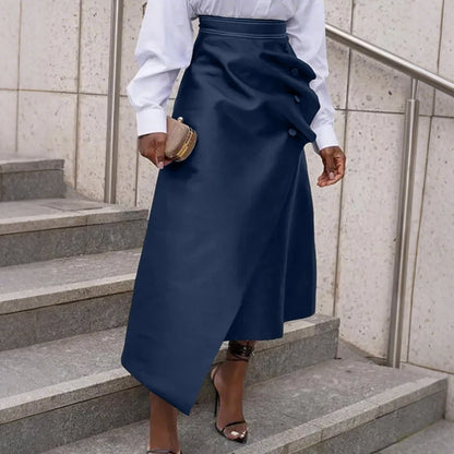 Plus Size High Waist Satin Skirt – Elegant Pleated Design.