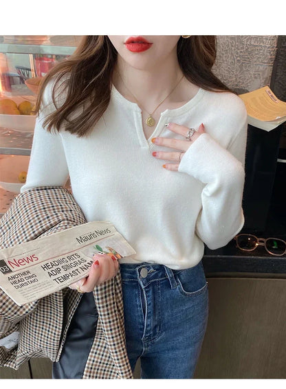 Elegant Knit V-Neck Sweater – Slim Fit Autumn Winter Pullover for Women.