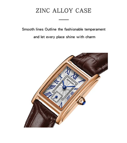 Sanda 1116 Elegant Leather Watch – Rectangle Dial Women’s Quartz Timepiece.