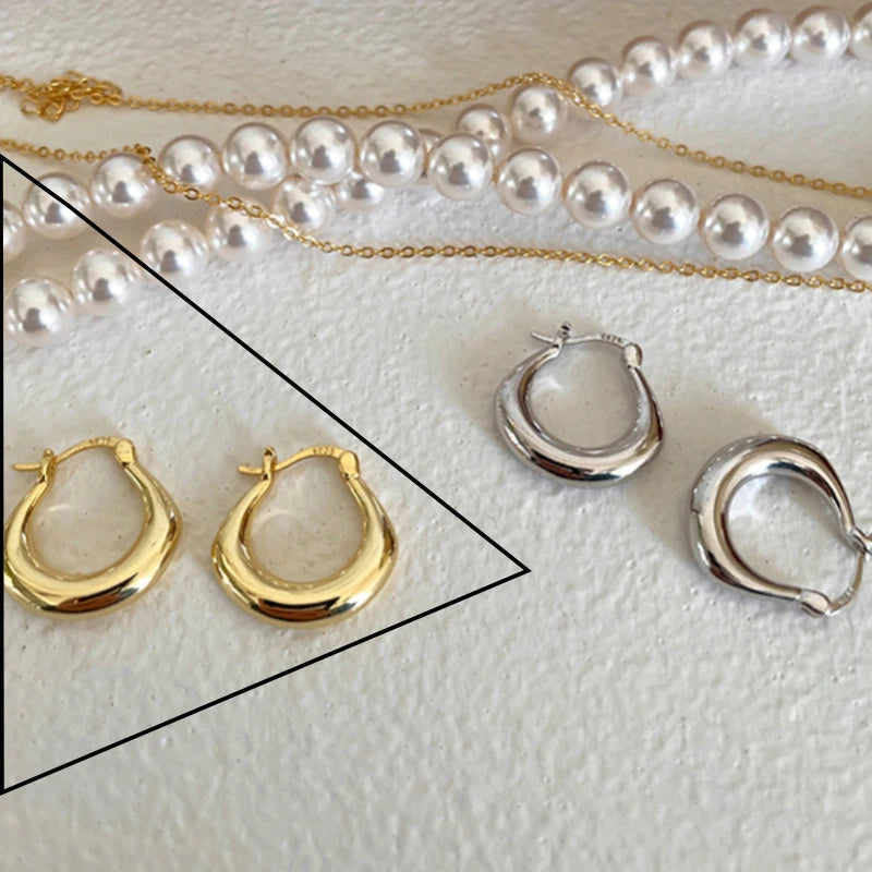 925 Sterling Silver Chunky Hoop Earrings – Geometric Trendy Jewelry for Women.