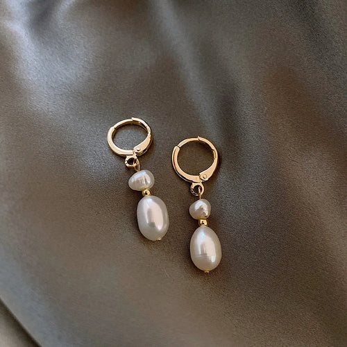 14K Gold Filled Baroque Pearl Tassel Earrings – Romantic Freshwater Studs for Women.