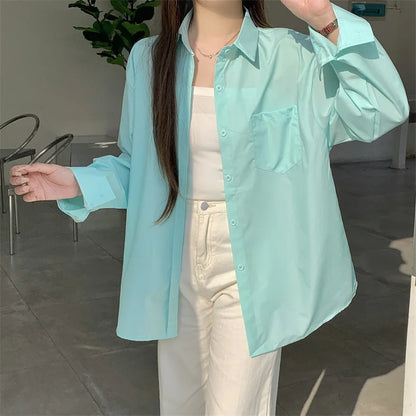Beiyingni 2025Spring Autumn Women Shirts White Plain Loose Oversized Blouses Female Tops Loose BF Korean Style Blusas Pockets