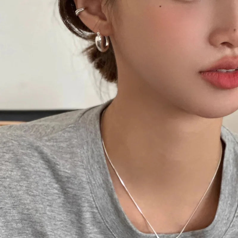 925 Sterling Silver Chunky Hoop Earrings – Geometric Trendy Jewelry for Women.