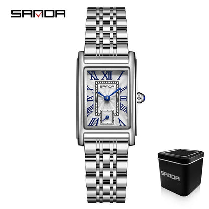 Sanda 1116 Elegant Leather Watch – Rectangle Dial Women’s Quartz Timepiece.