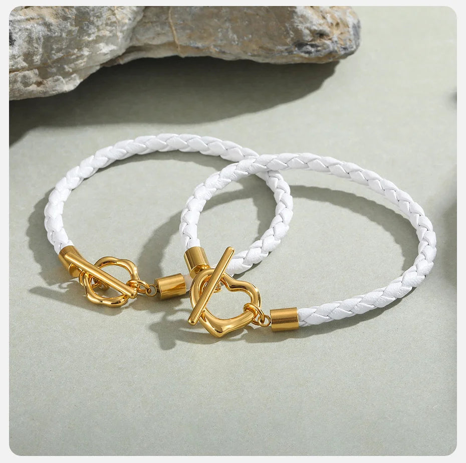 Braided Leather & Gold Cuff Bracelet – Chic Women’s Casual Jewelry.