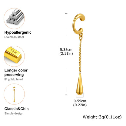 C-Shaped Teardrop Tassel Ear Cuff – No Piercing Clip Earrings for Women.