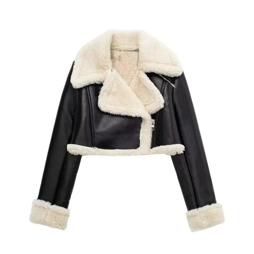Cropped Leather & Wool Jacket – Stylish Bomber Tweed Coat.