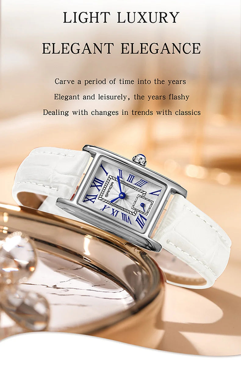 Sanda 1116 Elegant Leather Watch – Rectangle Dial Women’s Quartz Timepiece.