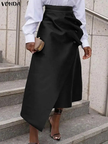 Plus Size High Waist Satin Skirt – Elegant Pleated Design.