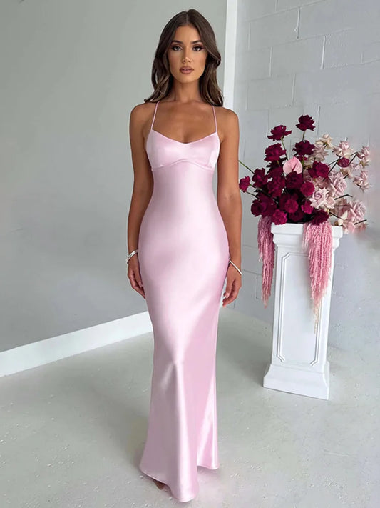 Elegant Satin Lace-Up Bodycon Dress – Minimalist Evening Wear