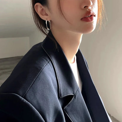 925 Sterling Silver Chunky Hoop Earrings – Geometric Trendy Jewelry for Women.