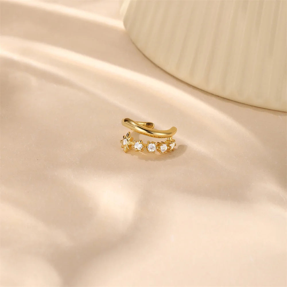 ROXI 925 Sterling Silver Double-Layer Zircon Clip Earring – Elegant No-Piercing Cuff for Women.