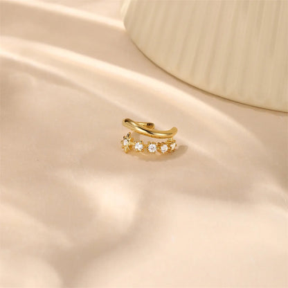 ROXI 925 Sterling Silver Double-Layer Zircon Clip Earring – Elegant No-Piercing Cuff for Women.