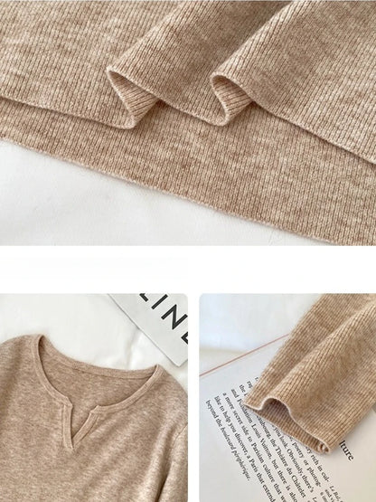 Elegant Knit V-Neck Sweater – Slim Fit Autumn Winter Pullover for Women.