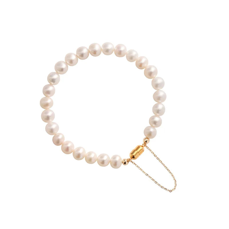 Lustrous Pearl Harmony Bracelet – 14K Gold-Filled Magnetic Clasp Jewelry for Women.