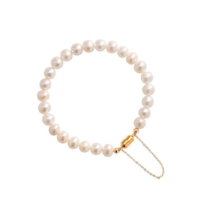 Lustrous Pearl Harmony Bracelet – 14K Gold-Filled Magnetic Clasp Jewelry for Women.