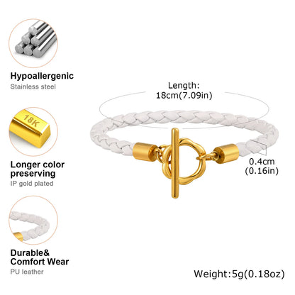 Braided Leather & Gold Cuff Bracelet – Chic Women’s Casual Jewelry.