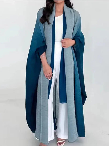 Gradient Bat Sleeve Trench – Retro Chic Coat with Scarf Colla.