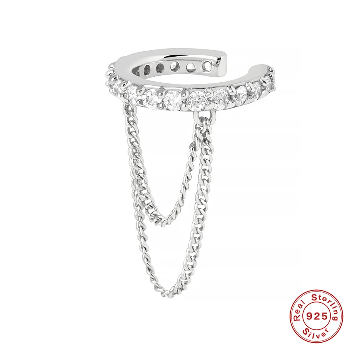 ROXI 925 Sterling Silver Double-Layer Zircon Clip Earring – Elegant No-Piercing Cuff for Women.