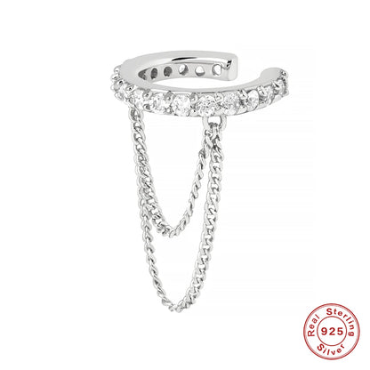 ROXI 925 Sterling Silver Double-Layer Zircon Clip Earring – Elegant No-Piercing Cuff for Women.