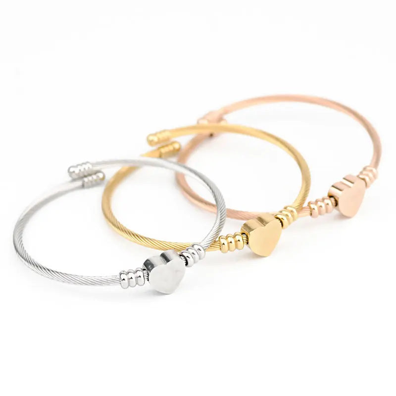 Adjustable Heart Bangle – Stainless Steel Love Bracelet for Women.