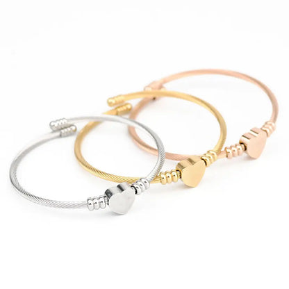 Adjustable Heart Bangle – Stainless Steel Love Bracelet for Women.