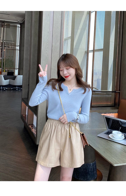 Elegant Knit V-Neck Sweater – Slim Fit Autumn Winter Pullover for Women.