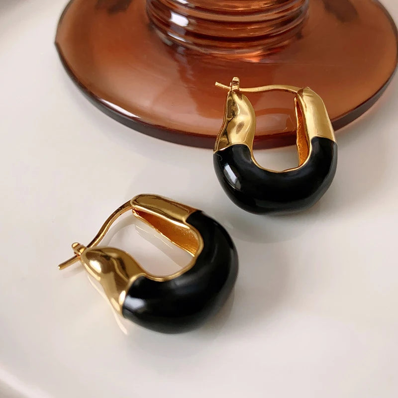 18K Gold Colorful Enamel Hoop Earrings – Korean Trend Style.