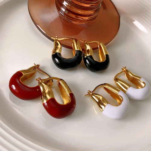 18K Gold Colorful Enamel Hoop Earrings – Korean Trend Style.