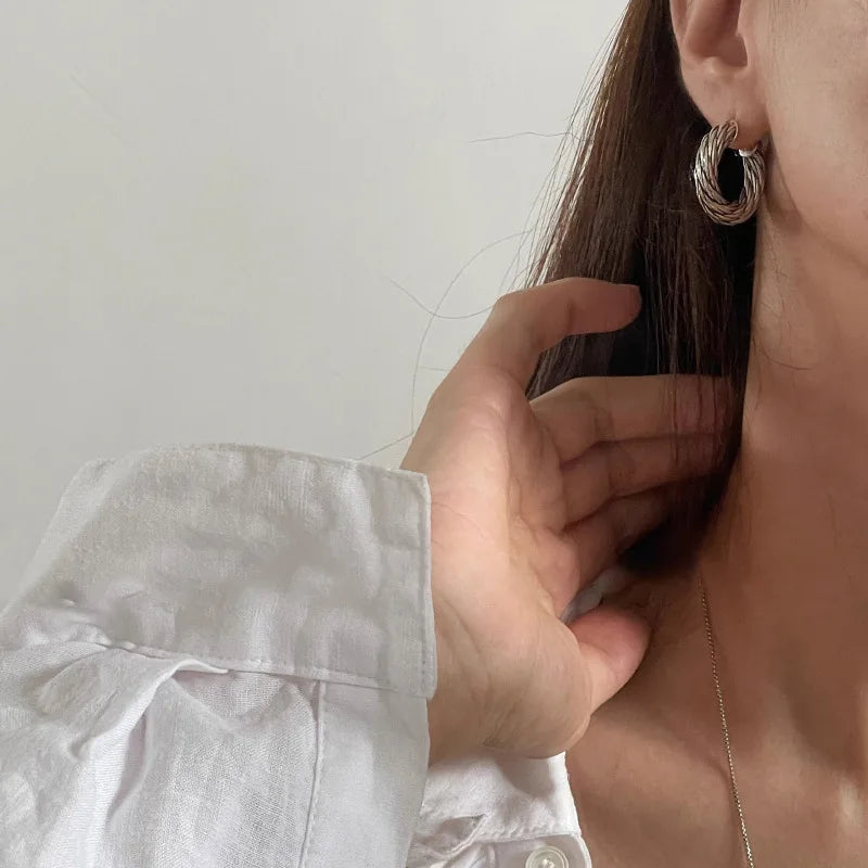 925 Sterling Silver Chunky Hoop Earrings – Geometric Trendy Jewelry for Women.