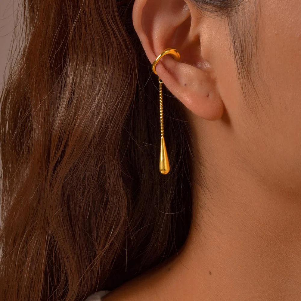 C-Shaped Teardrop Tassel Ear Cuff – No Piercing Clip Earrings for Women.