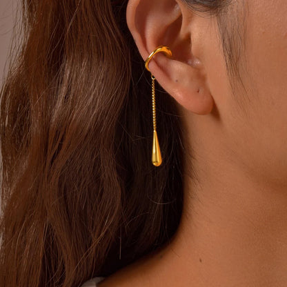 C-Shaped Teardrop Tassel Ear Cuff – No Piercing Clip Earrings for Women.