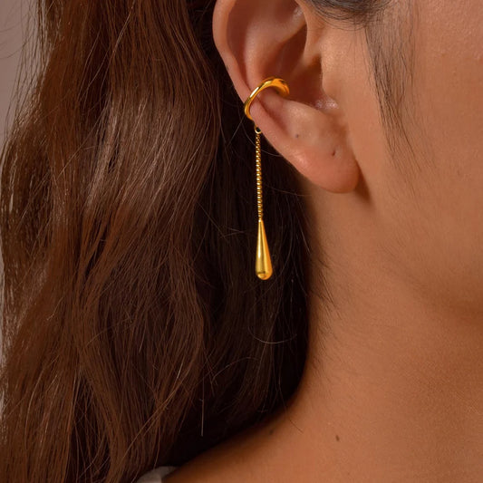 C-Shaped Teardrop Tassel Ear Cuff – No Piercing Clip Earrings for Women.