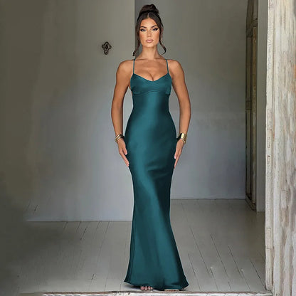 Elegant Satin Lace-Up Bodycon Dress – Minimalist Evening Wear