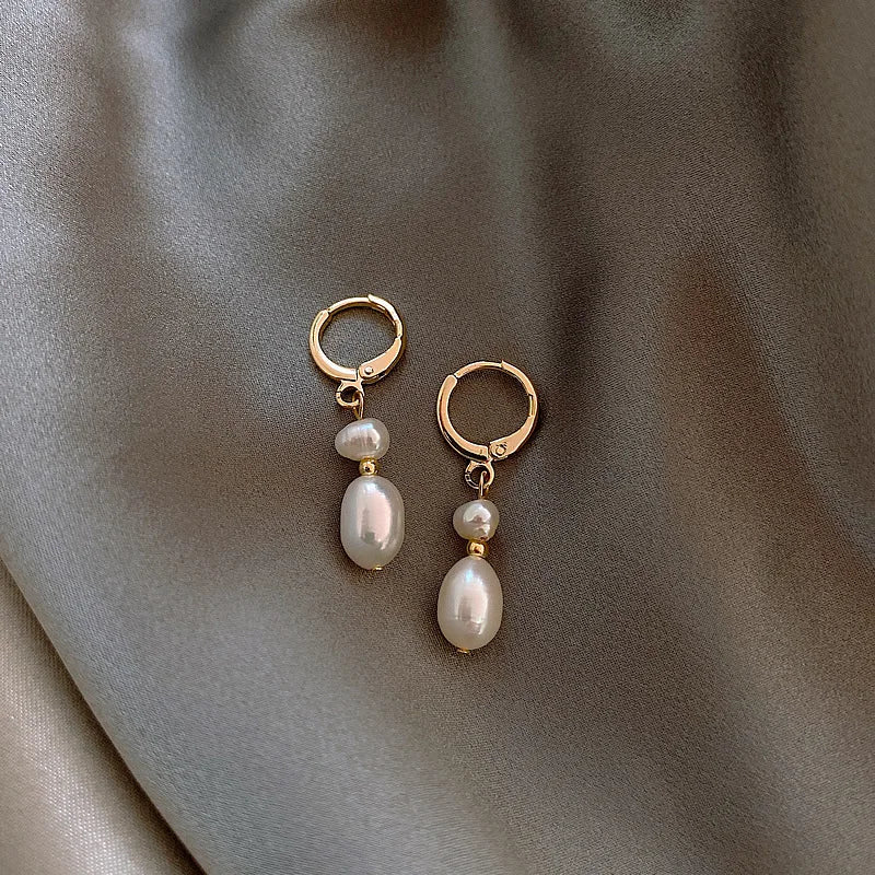 14K Gold Filled Baroque Pearl Tassel Earrings – Romantic Freshwater Studs for Women.