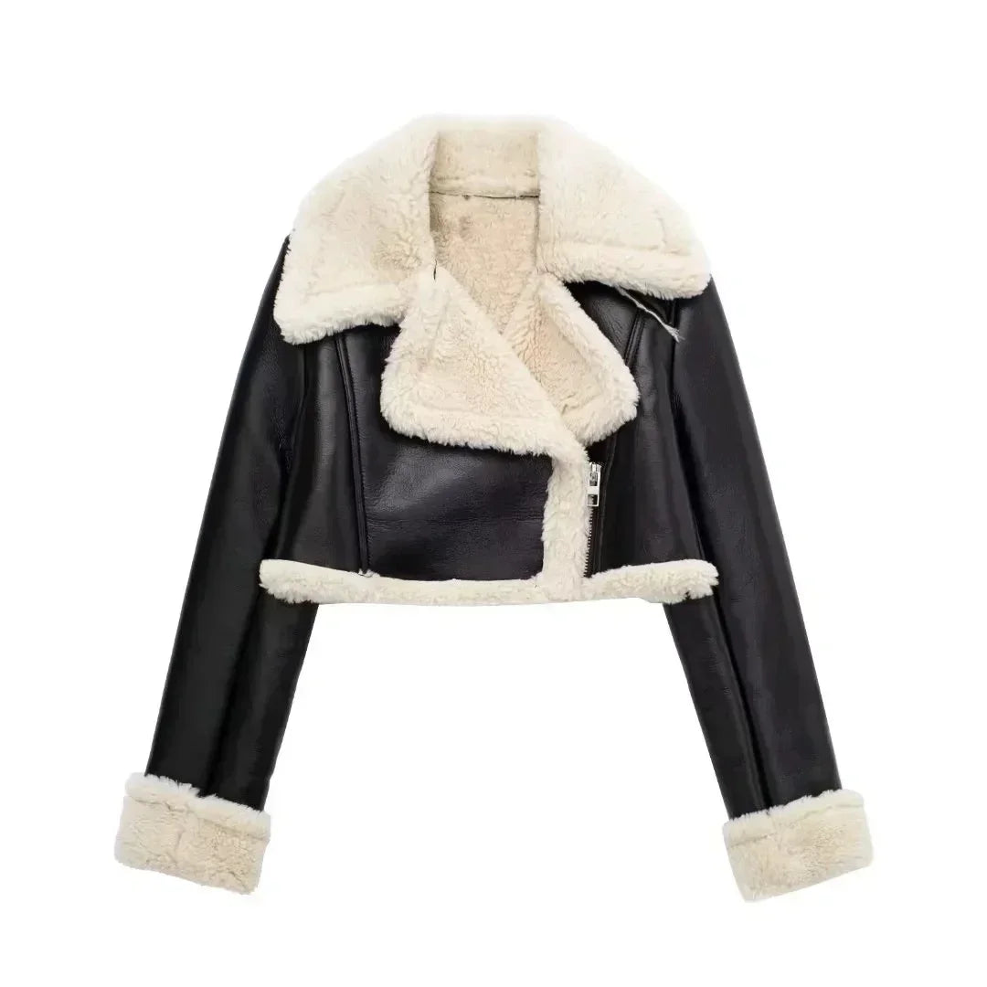 Cropped Leather & Wool Jacket – Stylish Bomber Tweed Coat.